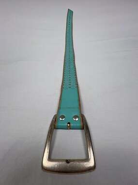 Linea Pelle Genuine Leather Belt in Aqua with Silver Studs + Brass Buckle